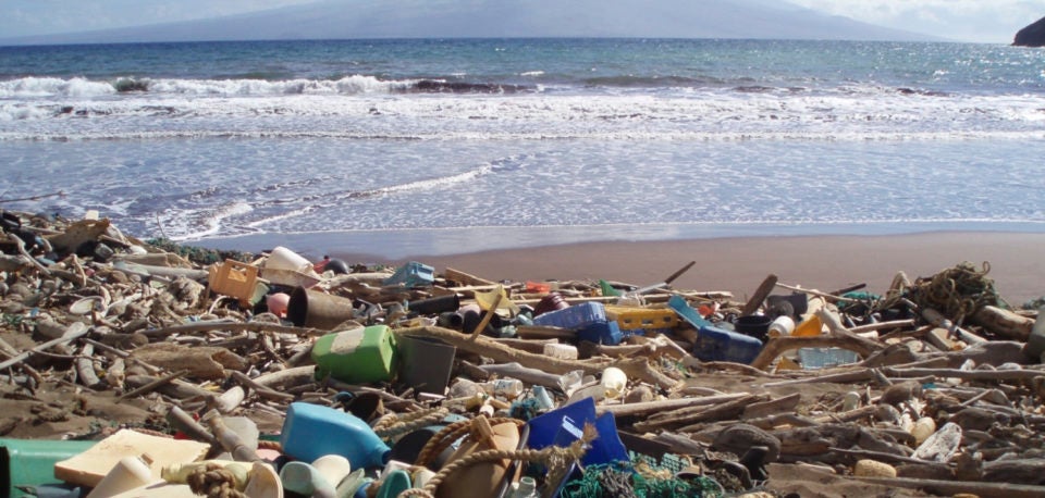 Marine debris on a beach in Hawaii