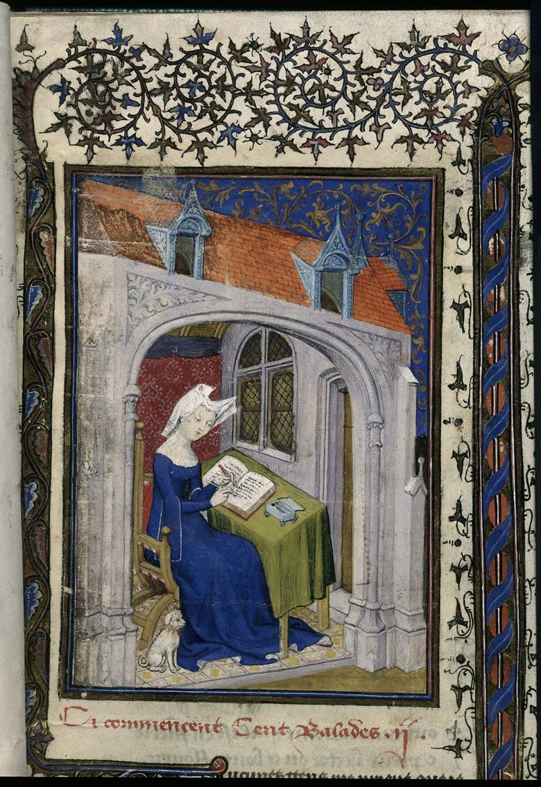 Detail of a miniature of Christine de Pizan in her study