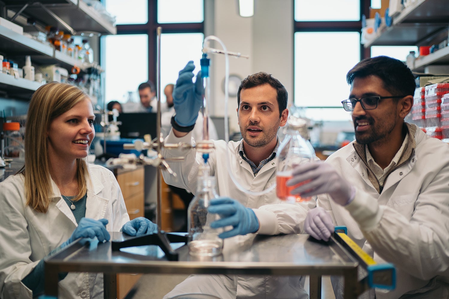 Researchers in the Cochran lab, including Jack Silberstein (center), led the effort to capture an atomic-scale snapshot of the protein LAG-3. This protein has recently gained popularity for use in certain cancer treatments but knowledge of its structure and function has been incomplete, until now.