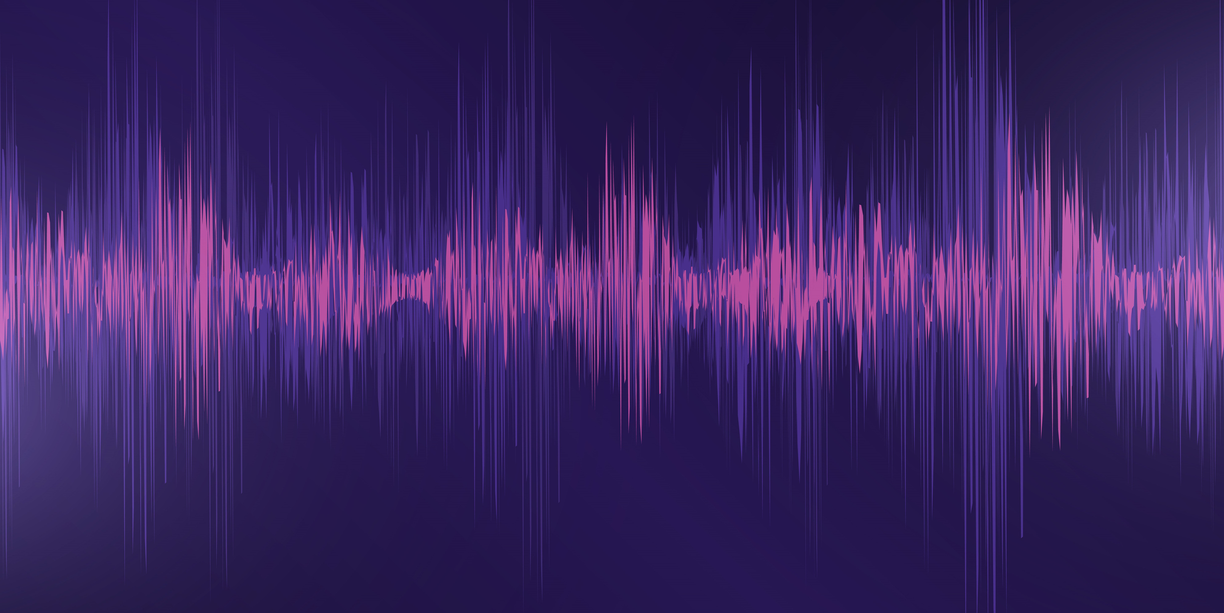 Graphic with pink sound waves against a purple back drop