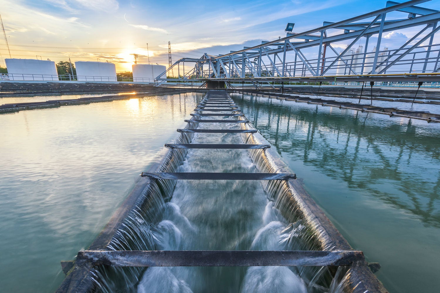 water treatment plant at sunset