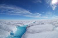 A fast-flowing meltwater stream in Store Glacier, Greenland.