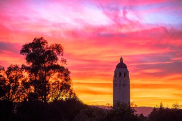 sunset over Hoover Tower