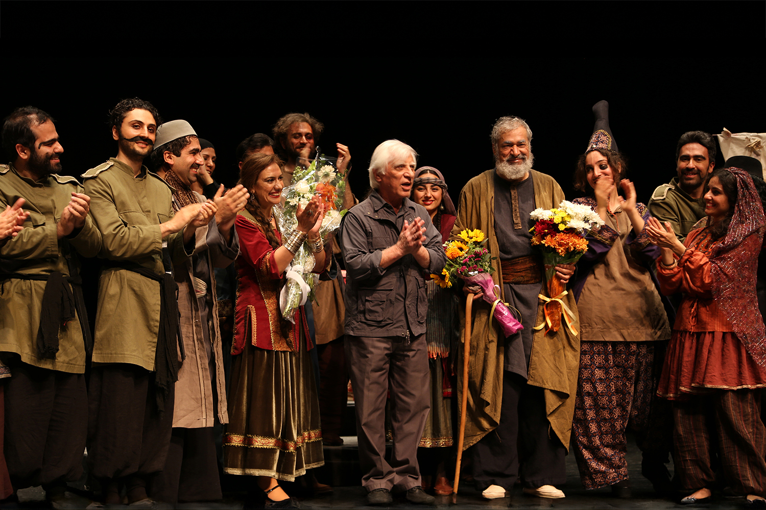Bahram Beyzaie and cast of Tarabnameh onstage.