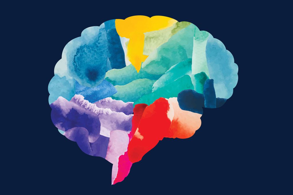 Colorful abstract illustration of a brain, symbolizing creativity and thought against a dark background.