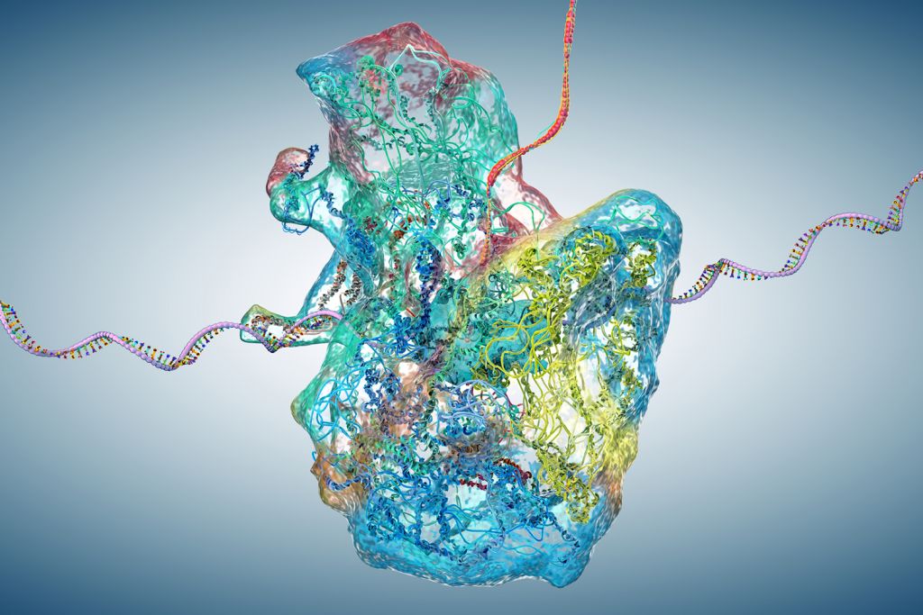 3D illustration of complex molecular structures, showcasing various intertwined strands, representing DNA and proteins in a biological context.