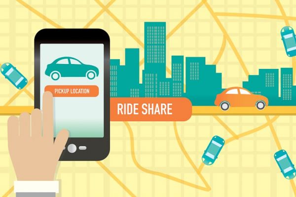 Urban city Rideshare or commuting mobile phone app concept.