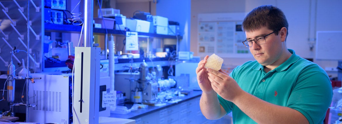 Tim Anderson uses a 3-D printer to make perfectly identical artificial rocks. These allow for precise, repeatable lab experiments that will improve scientists' understanding of how fluids such as oil and water move underground.