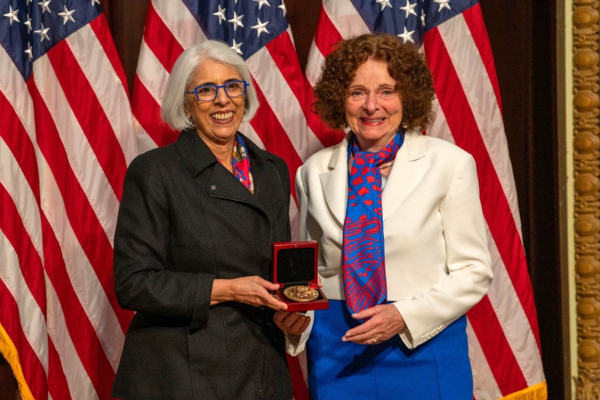 Pictured is Helen M. Blau receiving the National Medal of Science from Arati Prabhakar during a ceremony.