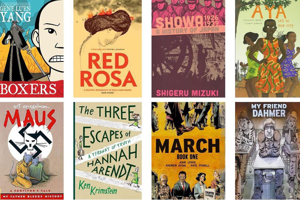 Collage of covers of graphic novels.