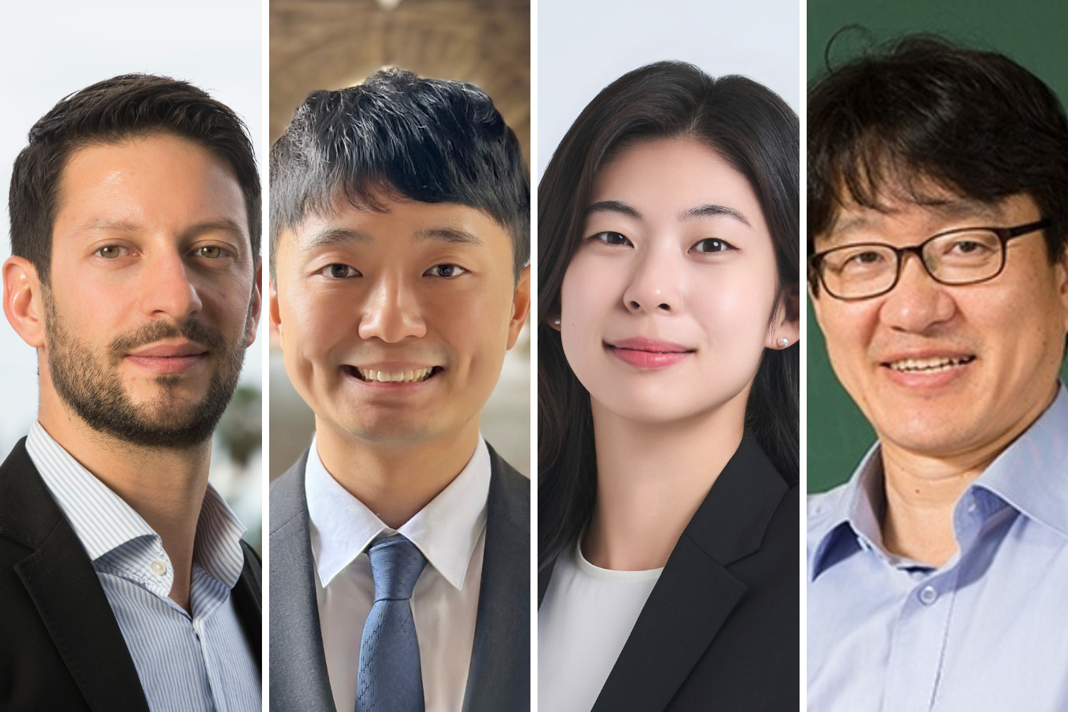 Professional headshots showing diverse team members in business attire smiling at the camera.
