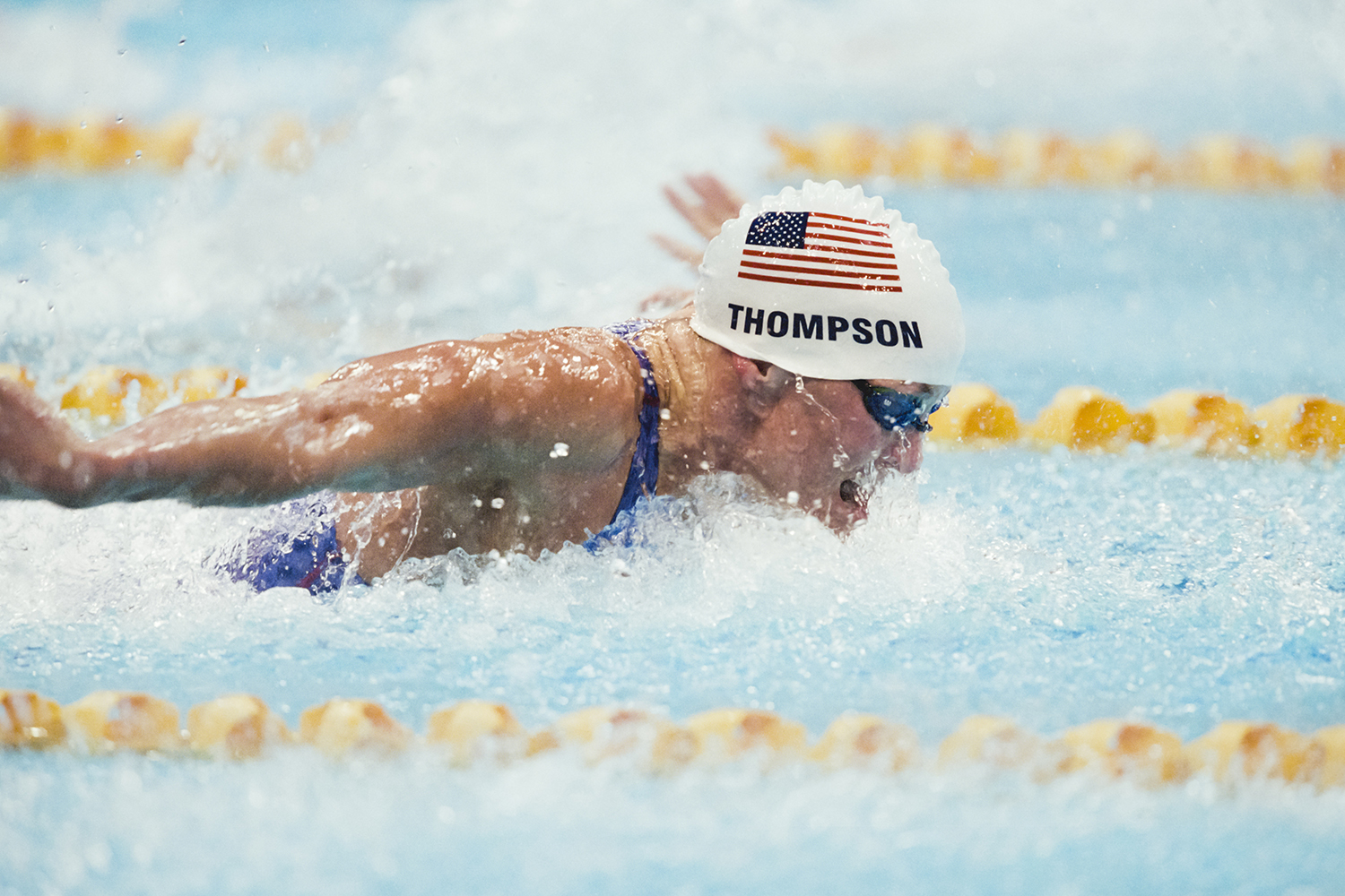 Pictured is Jenny Thompson swimming using the butterfly stroke.