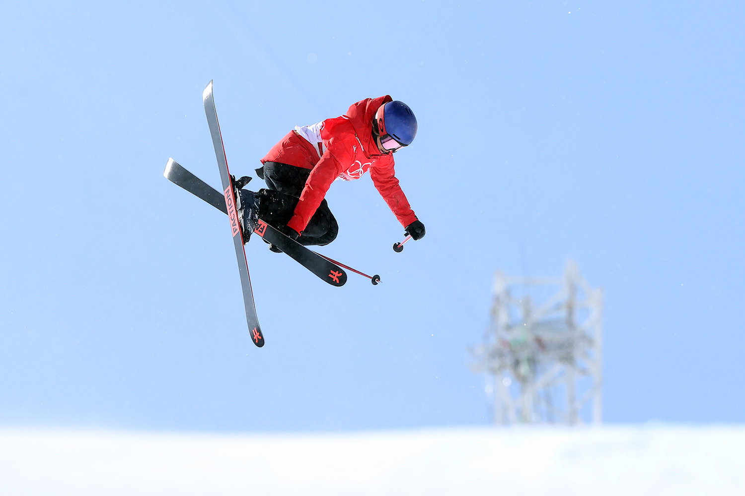 Eileen Gu seen in action during the Women's Freeski Halfpipe flower ceremony.