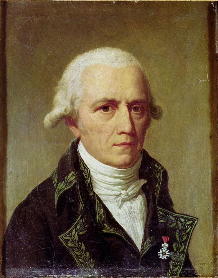 Portrait painting of Lamarck in 18th-century formal attire with embroidered collar and medal.