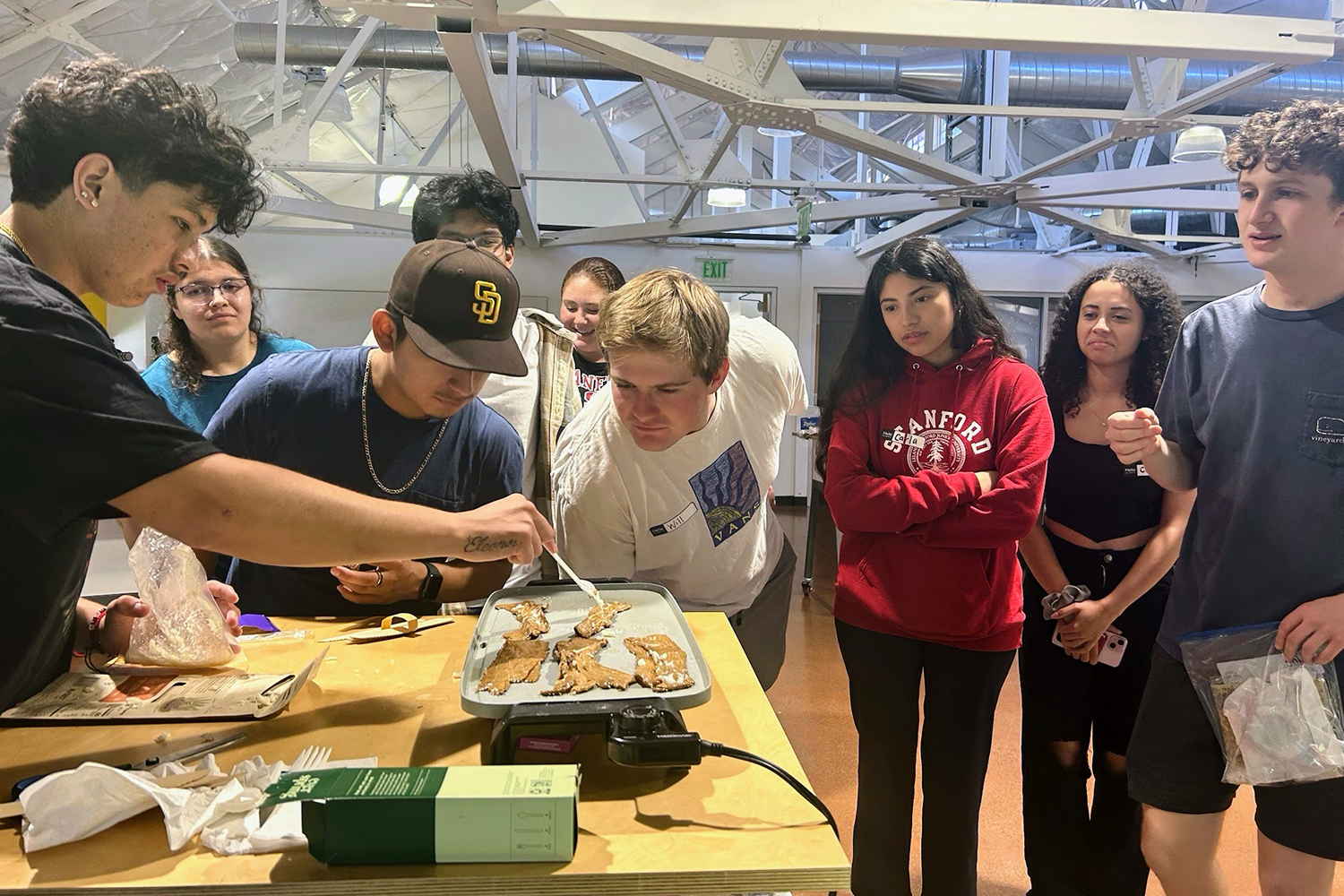 The class prepares to taste mycelium (mushroom) bacon.