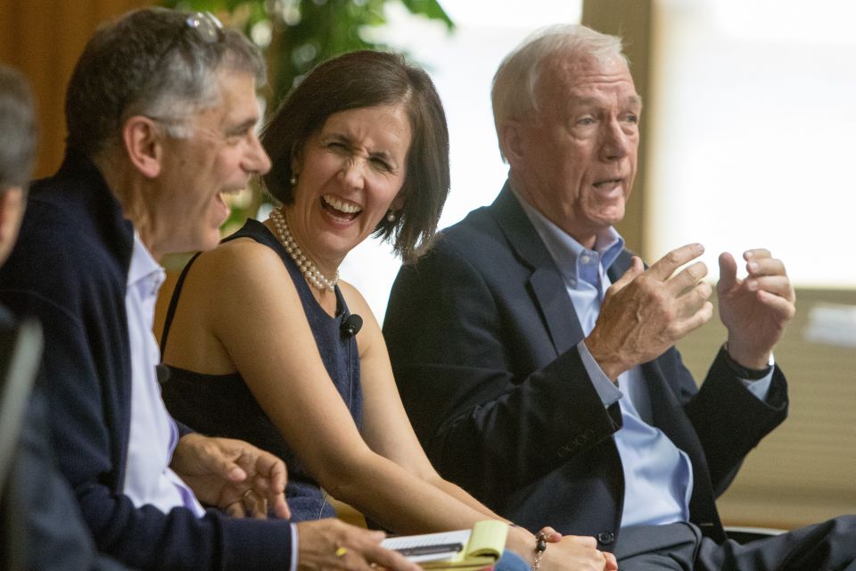 panelists John Temple, Marina Walker Guevara and Walter Robinson in discussion at journlism program