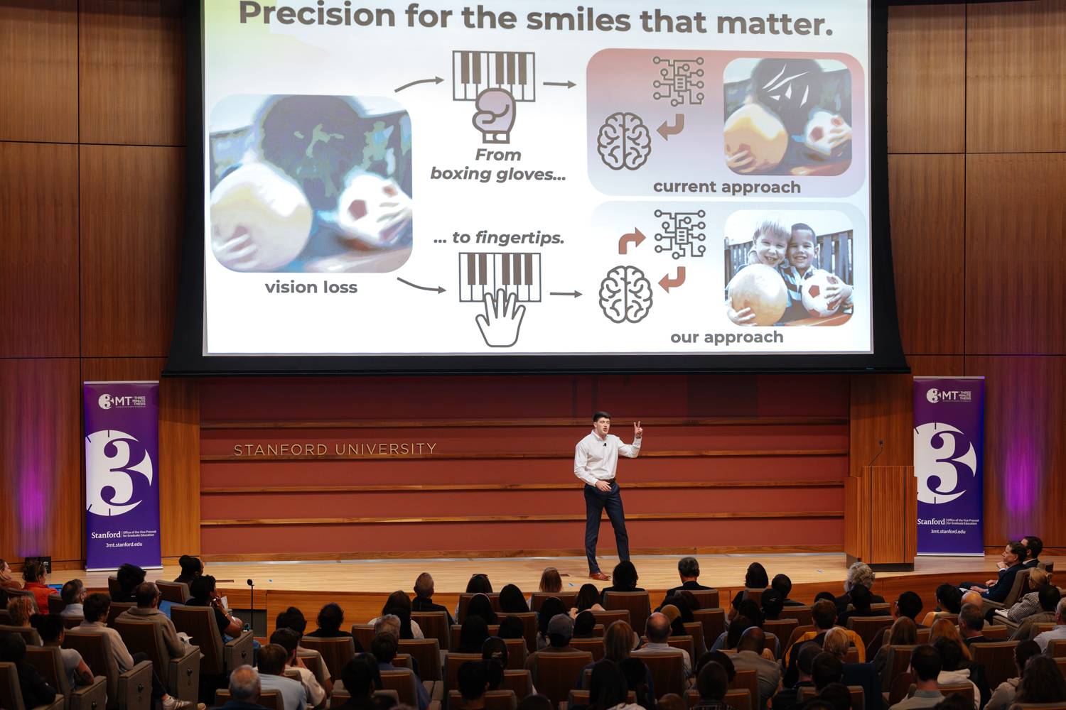 AJ Phillips presenting research on neural implants 3MT competition.