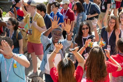 Admits are welcomed on the way into Frost Amphitheater on Thursday afternoon.