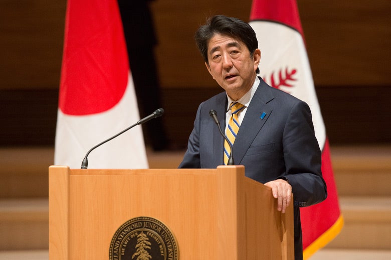 Shinzo Abe at the podium