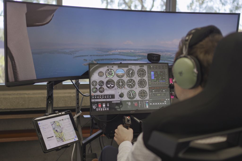 Image of a person using a flight simulator.