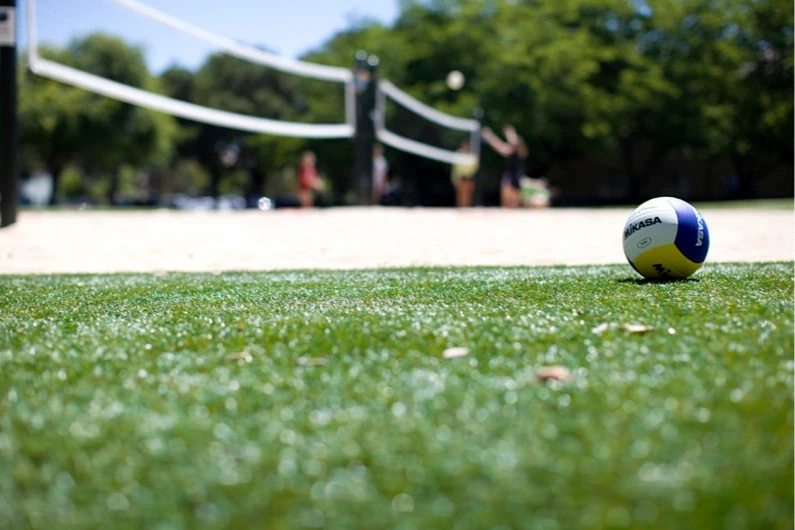 At the volleyball courts in July.