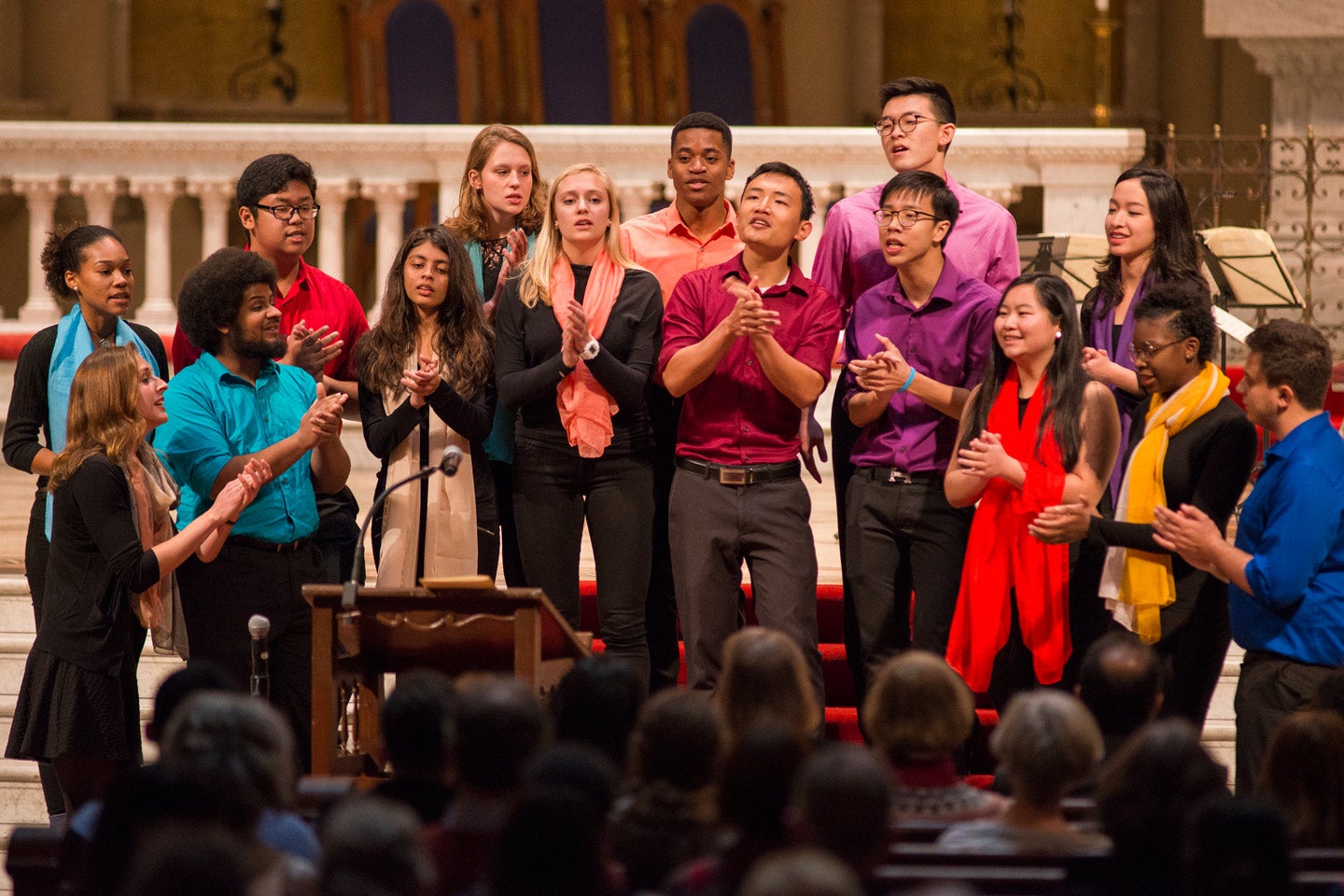 Talisman A Cappella sing in Memorial Church at community gathering on Inauguration Day