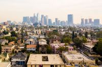 Los Angeles downtown skyline with residential area in foreground