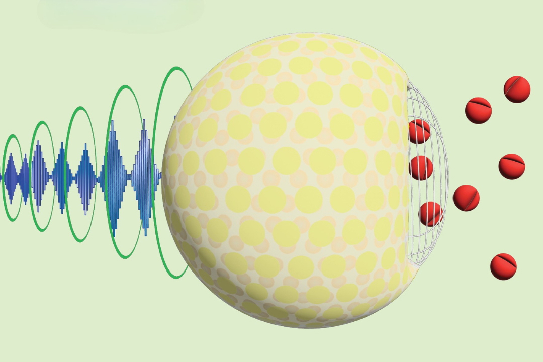 Illustration representing how ultrasound-sensitive nanoparticles release drugs at their intended targets.