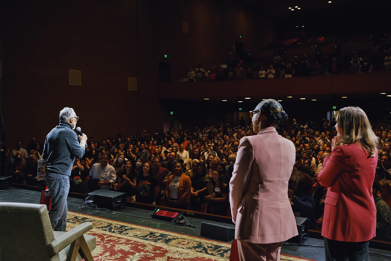 A view of the audience from the stage as LeVar Burton speaks.