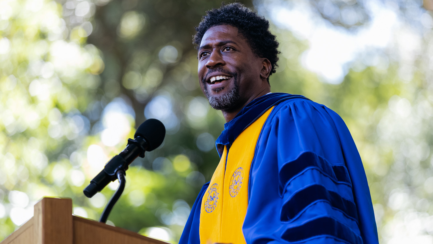 Lerone Martin speaking at Baccalaureate.
