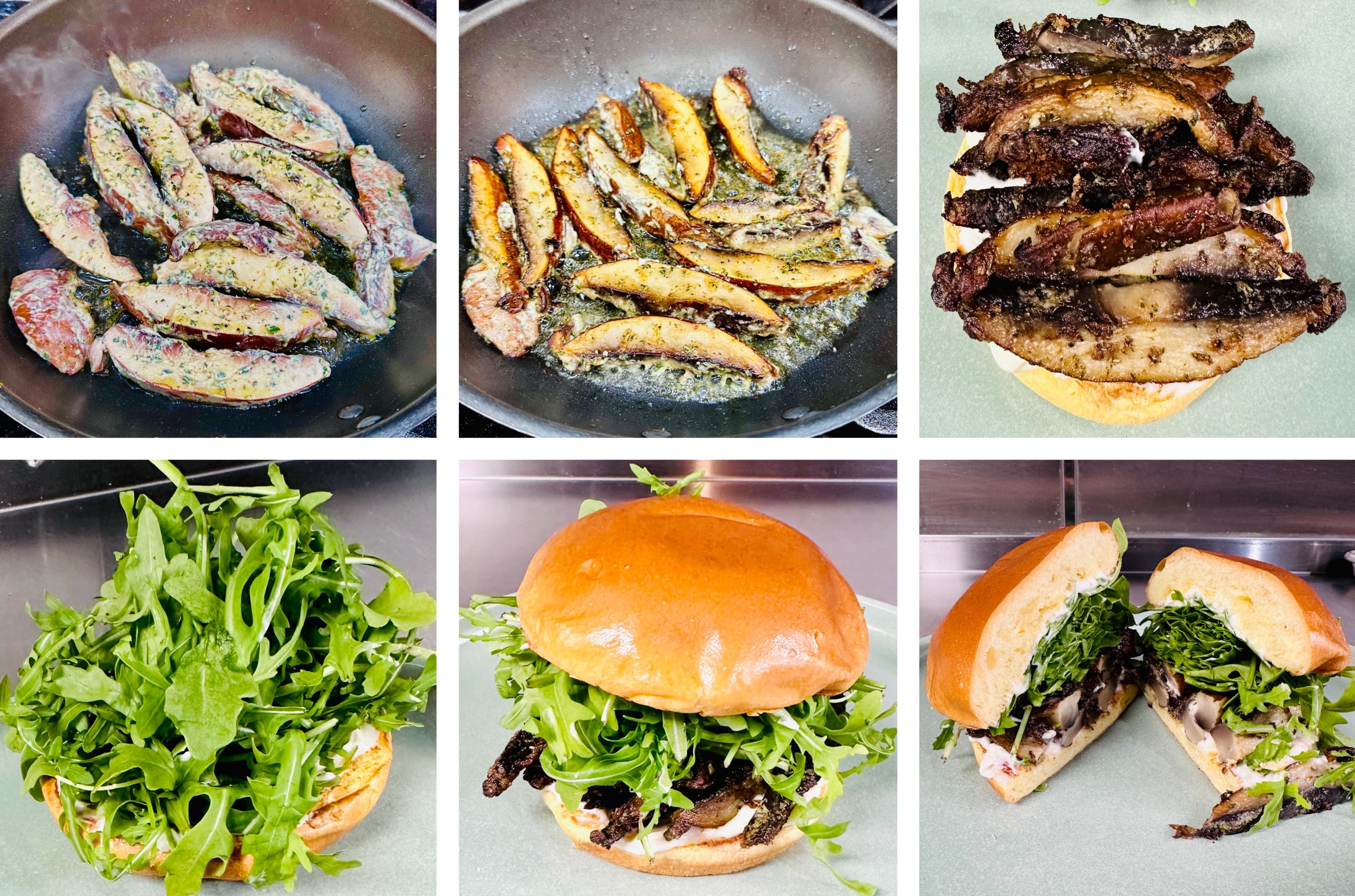 Collage showing ingredients added to customized burger 