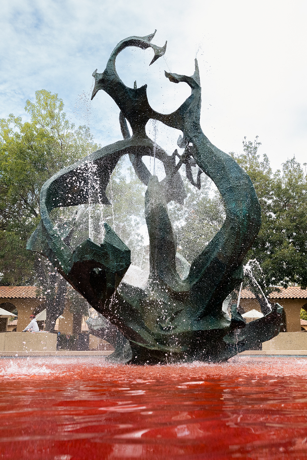 Image of White Memorial Fountain with the water turned red.
