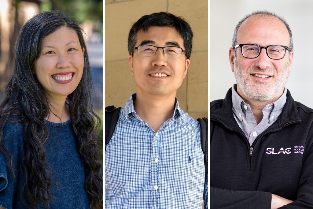 Three side-by-side portraits of smiling researchers featuring Wendy Mao, Xiao-Liang Qi, and Alberto Salleo.