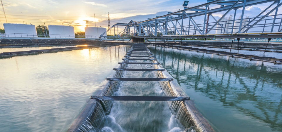 water treatment plant at sunset