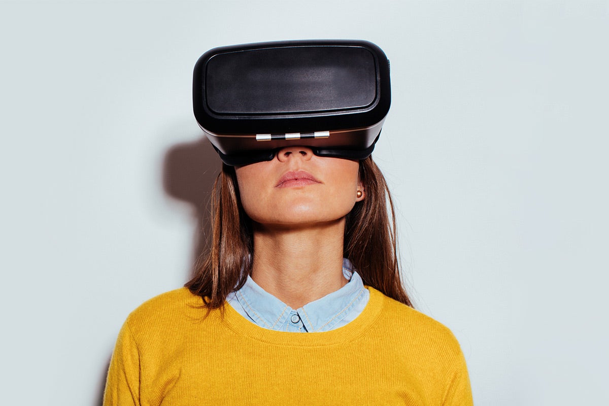 Woman wearing a virtual reality headset