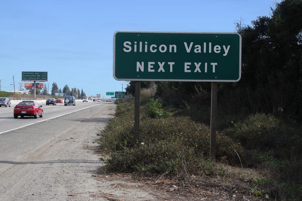 Highway sign reading Silicon Valley next exit