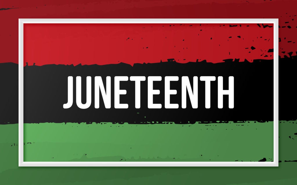 Juneteenth over red/black/green stripes