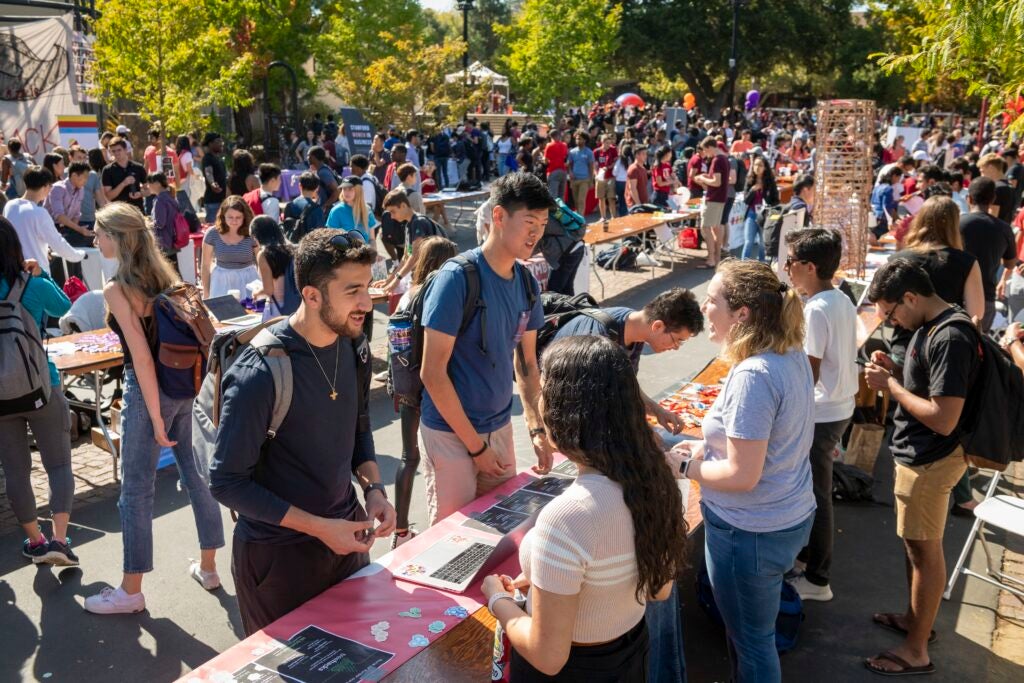Photo shows Student Activities Fair, an annual opportunity for student groups and orgs to recruit new members