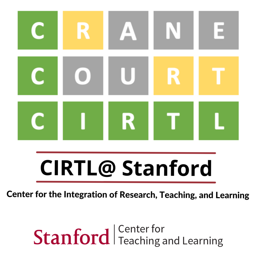 Wordle solution showing guesses CRANE, COURT, and CIRTL for CIRTL@ Stanford