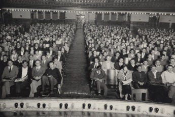 Students gather for a citizenship lecture in 1924.