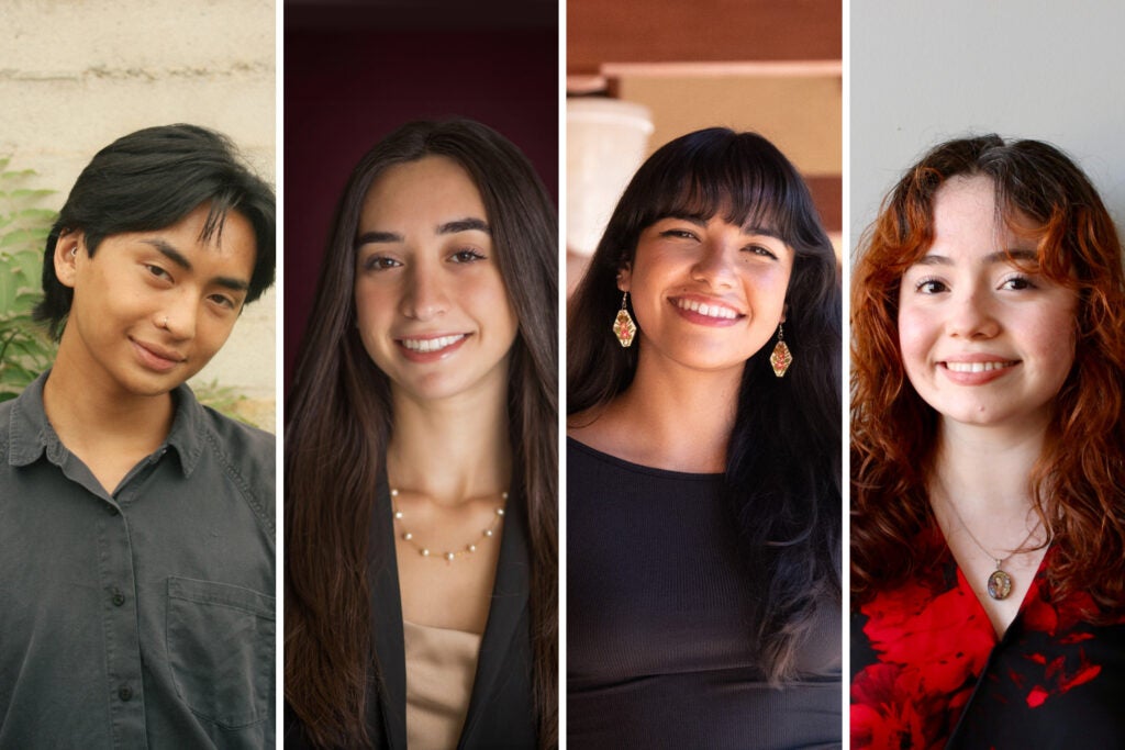 Four Stanford juniors are among the new class of Voyager Scholars. From left to right: Aaron Adriano, Megan Di Russo, Lizbeth Luevano, Michelle de Fatima Mairena.