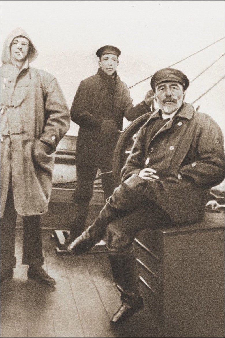Joseph Conrad on board ship with two younger men