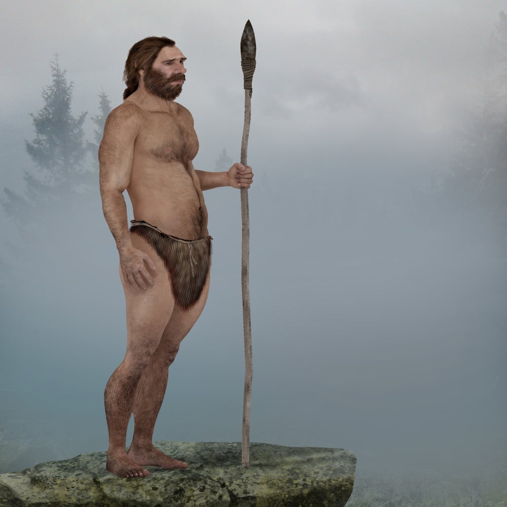 male neanderthal with spear