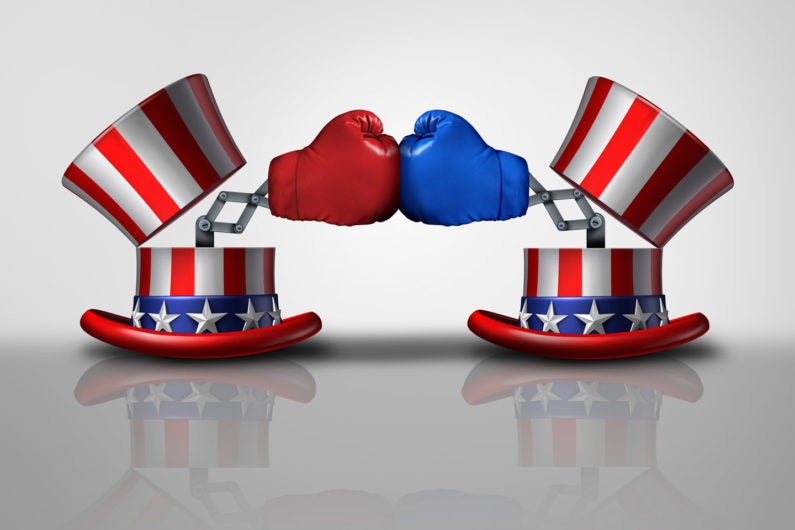 Boxing gloves in red, white and blue