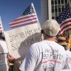 Tea Party ralliers outside Federal Building in Los Angeles in 2009