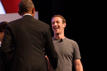 President Barack Obama shaking hands with Mark Zuckerberg
