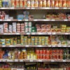 canned food on supermarket shelf