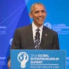 Barack Obama at lectern in Memorial Auditorium at GES 2016