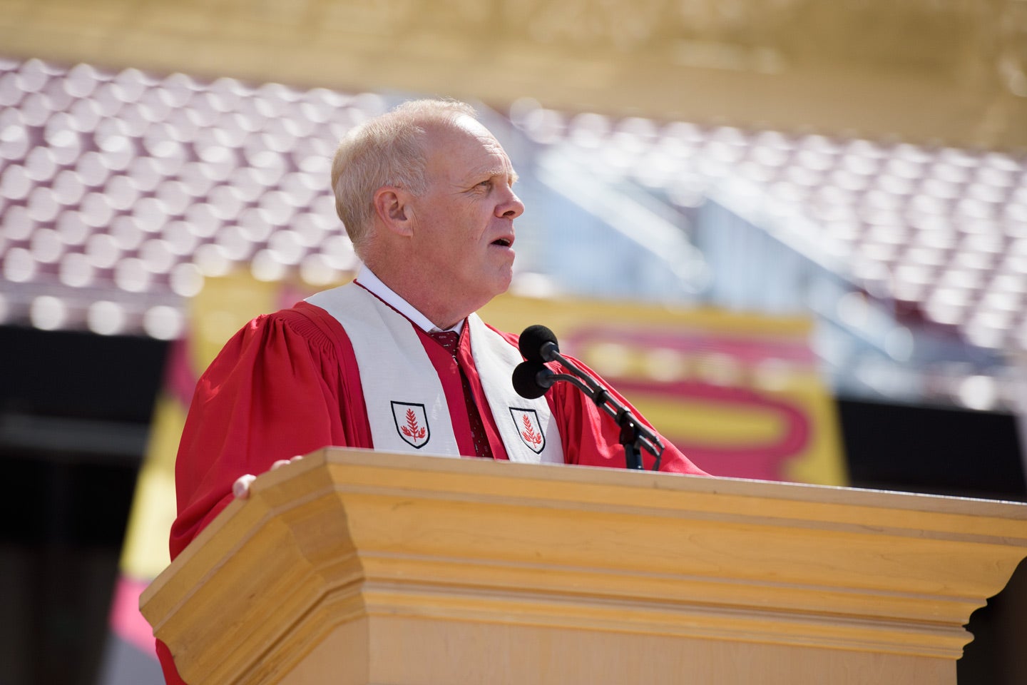 President John Hennessy delivers the welcome address at the 125th Commencment.