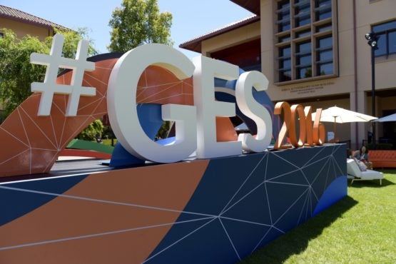 giant hashtag display #GES2016
